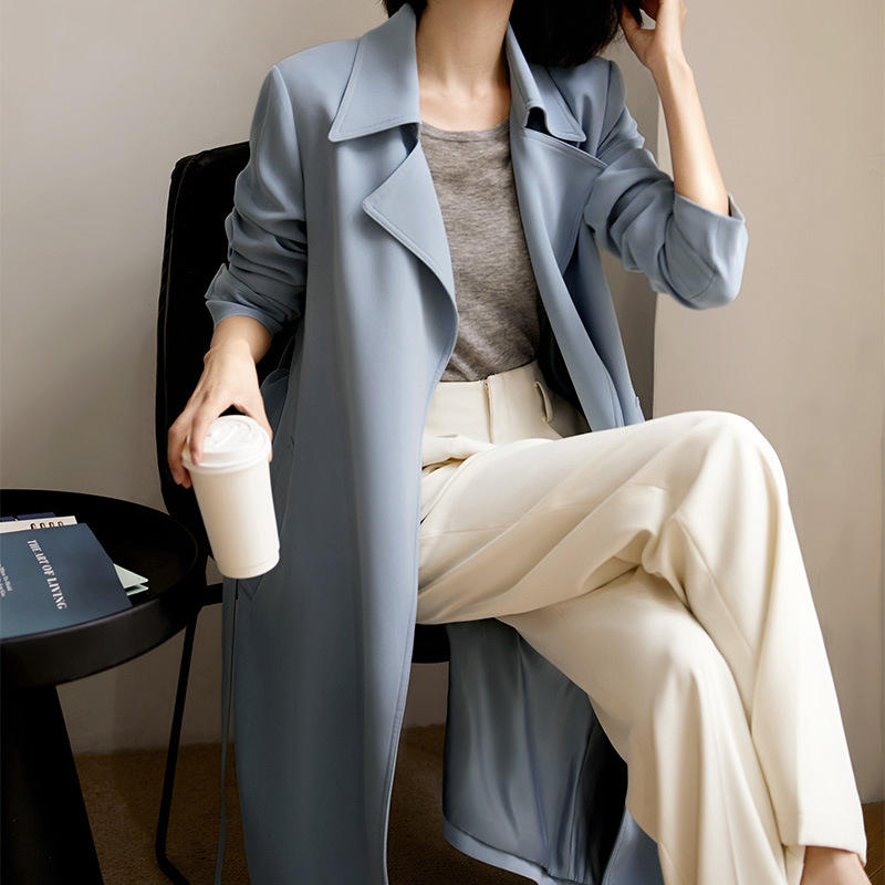 高端三醋酸 垂顺易打理风衣气质女装中长款外套2026春季新款时尚