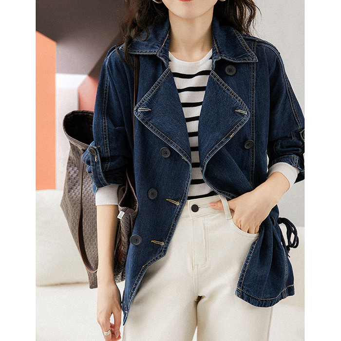 收腰牛仔外套双排扣宽松型女装2026牛仔衣女款新款春季牛仔服短款