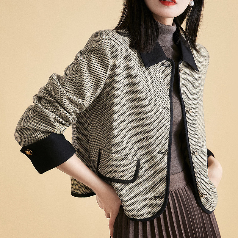 气质羊毛小香风外套高级感粗花呢翻领短外套女士春天通勤女装春秋