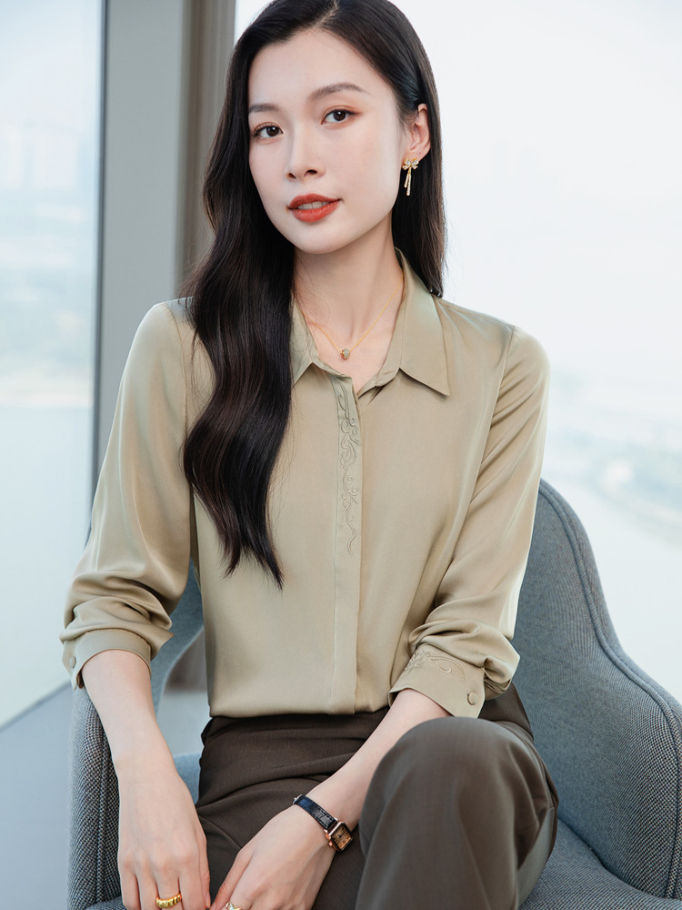杭州重磅真丝衬衫女长袖2026春季新款高端纯色气质显瘦桑蚕丝上衣